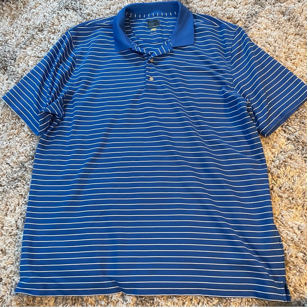 Greg Norman Collection Blue and White Striped Polo Shirt size Large‎